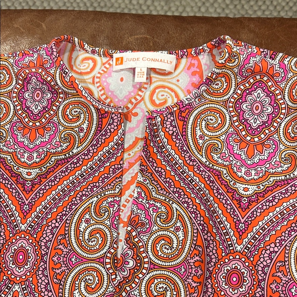 Sleeveless Pink & Orange Printed Shift Dress - Picture 2 of 5